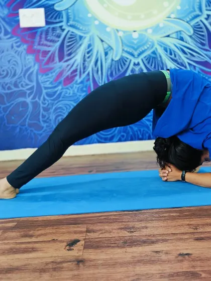 A deep forearm backbend, this pose requires significant shoulder and spinal flexibility.