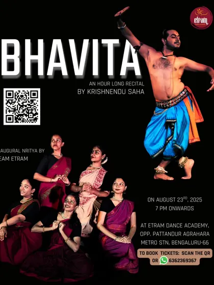 The official poster for 'BHAVITA', an hour-long Odissi classical dance recital hosted at our academy, featuring both a guest artist and our own Team Etram.