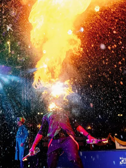 An explosive fire-breathing moment captured during a sangeet performance. This is the kind of high-energy, memorable entertainment we deliver.