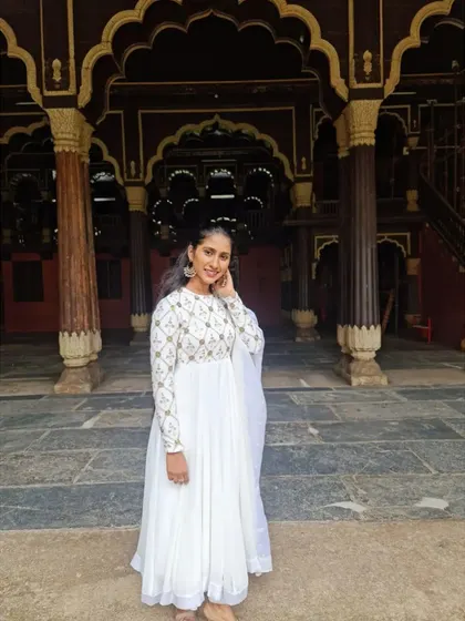 A client exploring a beautiful location in her custom white Anarkali. My designs are made to be a part of your most cherished memories.