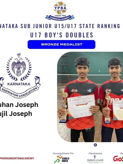 These posters highlight the consistent success of my junior and sub-junior players across various state-level tournaments in Karnataka, Tamil Nadu, and Assam, showcasing their achievements in singles and doubles categories.