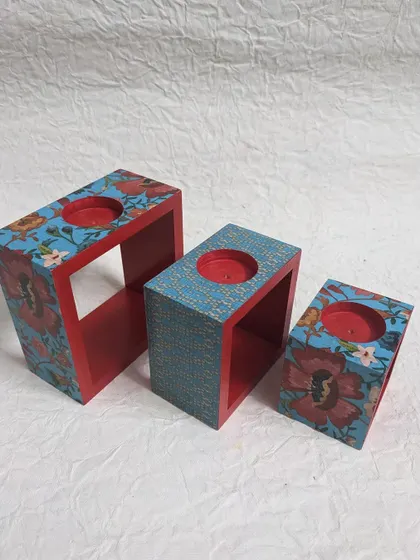 Another perspective of the floral tea-light holders, showing how they can be arranged.