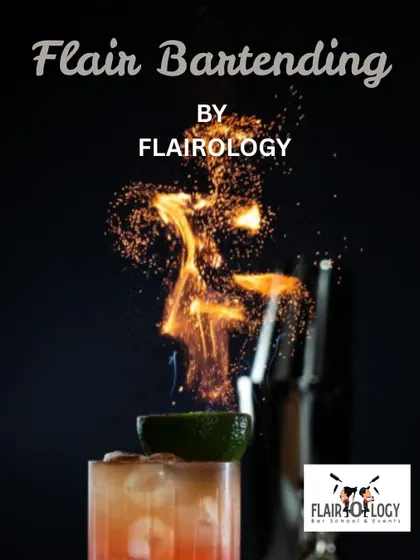 Flair bartending is about turning your work into a performance. This image of a flaming cocktail captures the excitement and drama we teach you to bring to every drink you make.