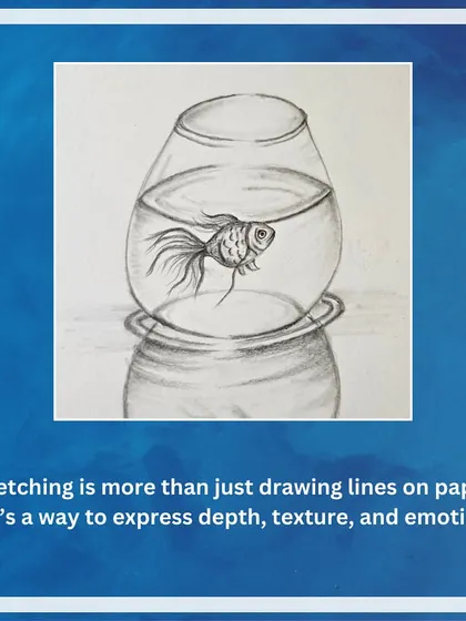 Sketching is more than just lines on paper; it's a way to express depth and texture. This drawing of a goldfish demonstrates how to create the illusion of glass and water.