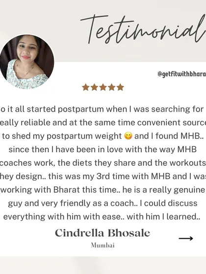 Cindrella was on her 3rd program with MHB and found me to be a genuine and friendly coach. She could discuss everything with ease and learned about consistency and patience.