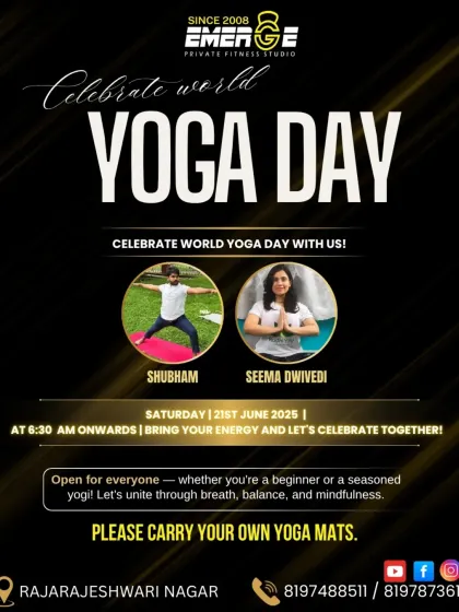 An invitation to our World Yoga Day celebration. We welcome everyone, from beginners to seasoned yogis, to unite through breath and balance.