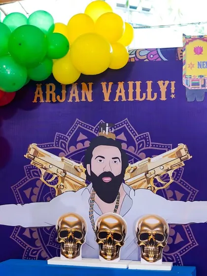 A unique Nerf shooting game for a Punjabi-themed party, featuring golden skull targets and a pop-culture backdrop.