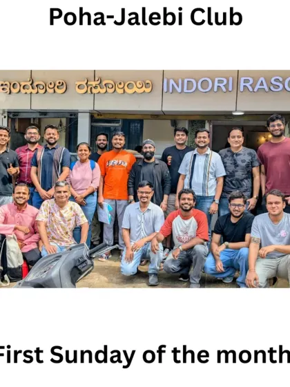 A group photo from another successful Poha-Jalebi Club gathering. People travel from all over the city for good poha and the warmth of nostalgia and community.