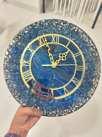 A repeat of the deep blue geode clock, showcasing its rich color and texture.