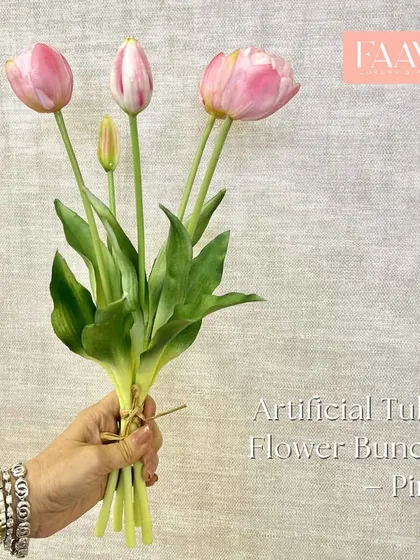An artificial tulip flower bunch in a lovely shade of pink. Our faux botanicals are carefully selected to look as realistic and beautiful as their fresh counterparts.