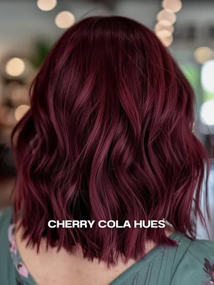 A closer look at the trendy Cherry Cola hair color. This deep, rich red with violet undertones is perfect for anyone wanting a bold yet sophisticated change.