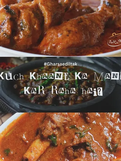 Craving something delicious? This collage features our popular Butter Chicken, Mutton Curry, and Pindi Channa, all available for party orders.