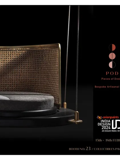 Here, we played with a circular form and a woven cane backrest. This rotatable swing is designed to be a statement piece, offering a unique seating experience that is both enveloping and stylish. It’s a perfect example of our bespoke artisanal swings.