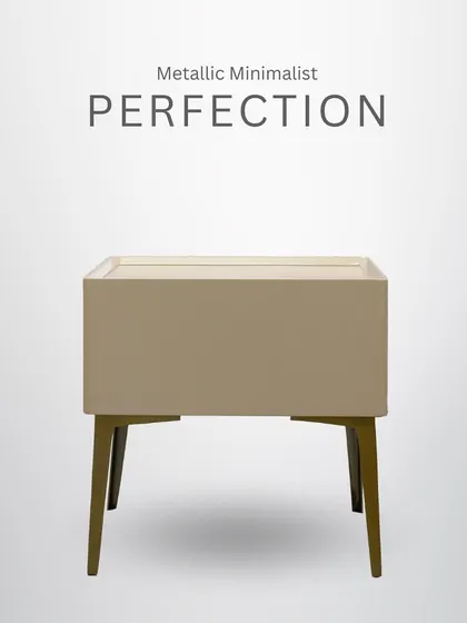 Metallic minimalist perfection. This side table features a simple, clean design with a single drawer and sleek, angled metal legs for a modern look.