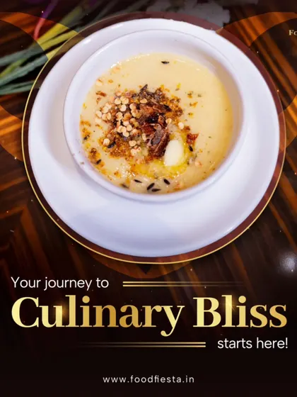 Your journey to culinary bliss starts here. This beautifully plated dish, possibly a creamy soup or korma, is an invitation to embark on a flavorful adventure with my catering.