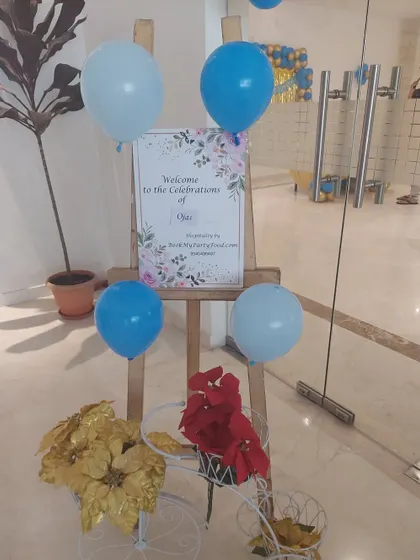 A warm welcome for guests at Ojas's 5th birthday party. The personalized welcome sign at the entrance is one of the small details I manage to make the day feel special.