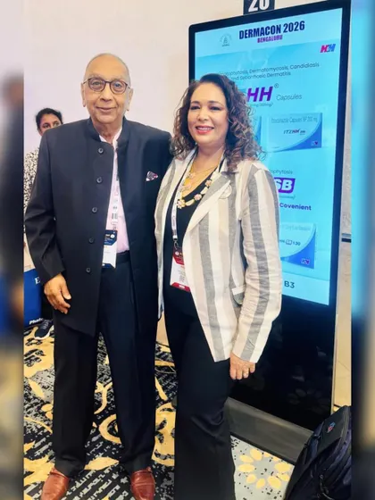 With a respected colleague at Dermacon 2026. These conferences are not just about presenting research but also about collaborating with the brilliant minds that are shaping the future of aesthetic science.