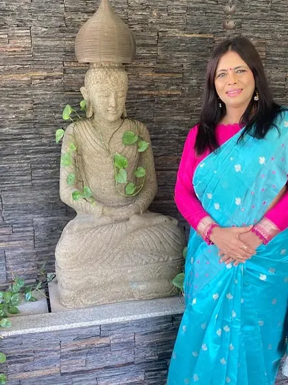 A photo from the day I was recognized as a woman entrepreneur. I am wearing a sky blue saree that felt perfect for such a special occasion.