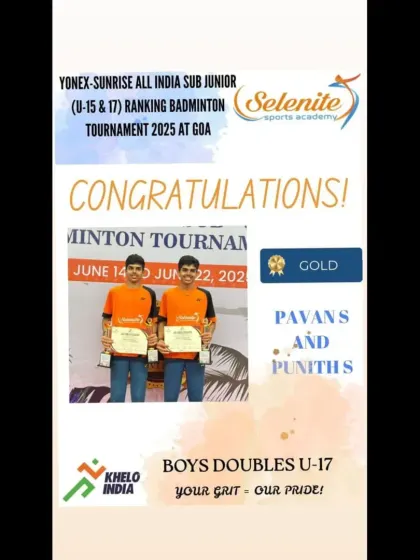 Triple gold at the Goa All India tournament. Aditi & Vriddhi (U-17 Girls Doubles), Pavan & Punith (U-17 Boys Doubles), and Punith & Aditi (U-17 Mixed Doubles) all topped the podium.