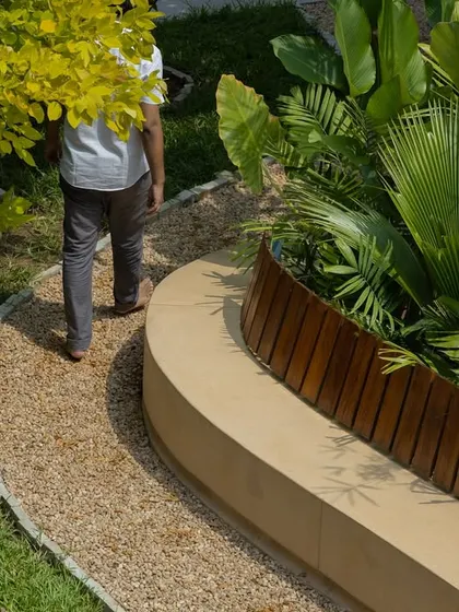 **Playfold, Ahmedabad:** The design encourages movement and exploration. The pathway and bench guide you through the garden, creating a journey with different views and experiences along the way.