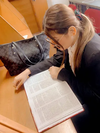 There are moments of quiet study even in the busiest of days. Here I am, taking some time to read and prepare. The love for learning never stops in this profession.