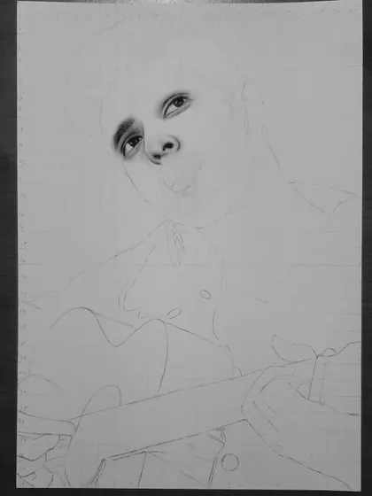 Follow the 90-hour journey of my Armaan Malik portrait. These progress shots show how I use the grid method to ensure accuracy and build up the face, hair, and clothing textures.