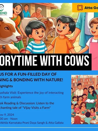 Another poster for our 'Storytime with Cows' event, a collaboration with Befriend Cows. We believe in creating experiences that connect children with nature and foster empathy.
