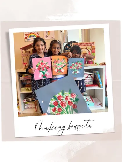 A polaroid-style shot of the girls with their beautiful bouquet paintings. This was one of my favorite projects, and they did an amazing job.