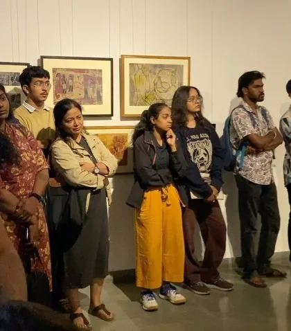 The audience listening to the conversation between Gulammohammed Sheikh and Pushpamala N.