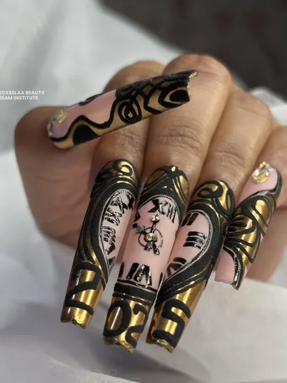 This angle shows the full set of the clock nails, demonstrating the baroque-style gold framing I painted around each "timepiece."
