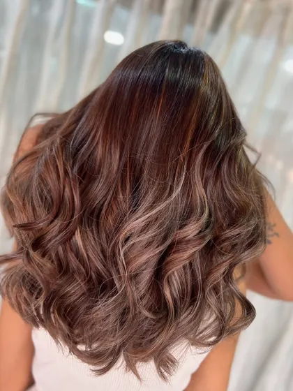 Another angle of the warm brown and blonde blend, showing how the colors intertwine to create a rich, multi-dimensional effect.