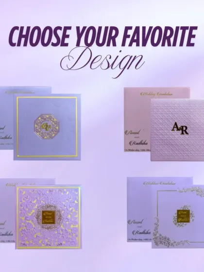 Can’t decide? Let your heart choose. This image showcases four beautiful lilac and pink wedding invitations. Comment with your favorite.