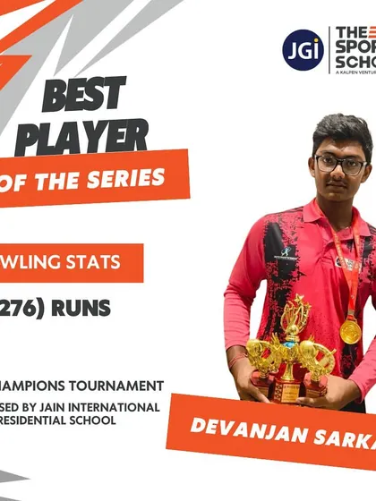 Devanjan Sarkar is awarded Best Player of the Series for his phenomenal performance, scoring 276 runs in the U17 Champions Tournament.