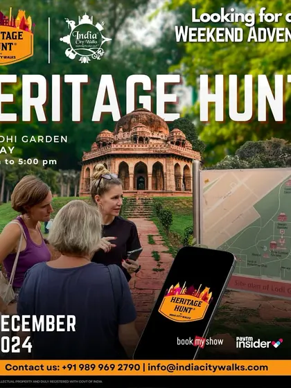 A poster for our fun-filled Heritage Hunt at Lodhi Garden. Bring your squad and get ready for an adrenaline rush as we make history fun again.