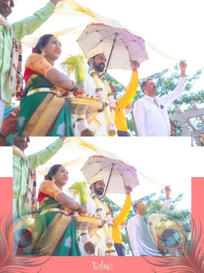 The groom's procession during the Kashi Yatra, a significant and colorful part of many South Indian weddings.
