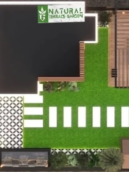 An overhead 2D-style layout of a terrace design. This top-down view is crucial for planning the placement of structures, pathways, and furniture.