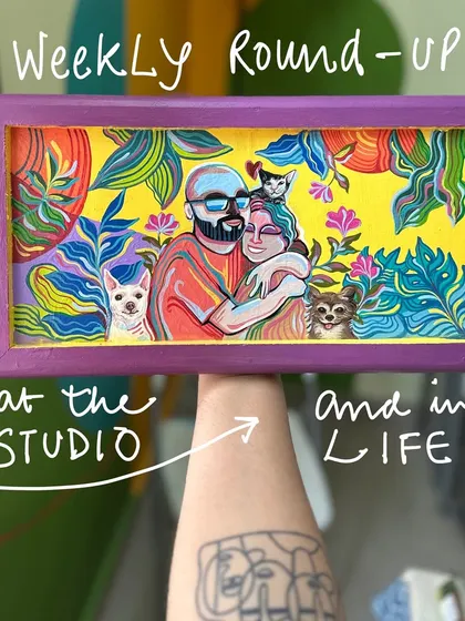 "Weekly Round-up at the STUDIO and in LIFE." A summary image featuring one of our colorful custom portrait boards.
