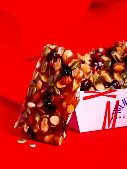 A close-up of the crunchy, nutty, and fruity Winter Brittle.