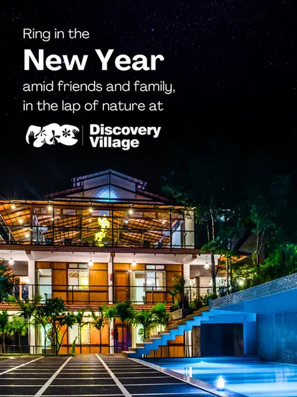 Our Nandi Hills resort lit up at night, ready to welcome guests for a New Year's celebration in the lap of nature.