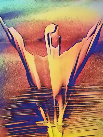 A duplicate of the multi-colored 'Spread' artwork. This piece highlights my process of creating multiple unique digital versions from a single sand painting.