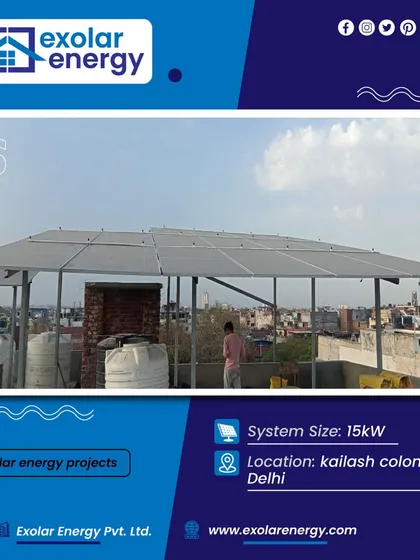 A 15 kW solar installation in Kailash Colony, Delhi, providing clean, renewable energy to a commercial establishment in a dense urban area.