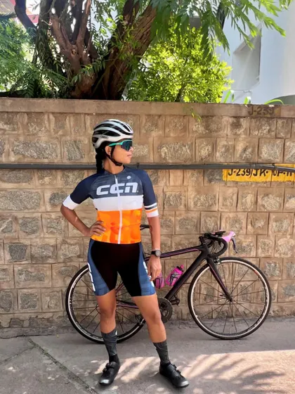 Standing with my bike in the CCN kit. Ready for a long day of training on the road.