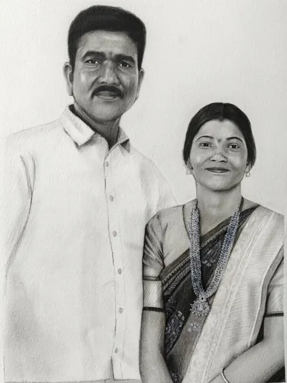 The final version of a commissioned portrait for a couple, completed with graphite and charcoal. I focused on achieving a realistic likeness and capturing the quiet dignity in their expressions.