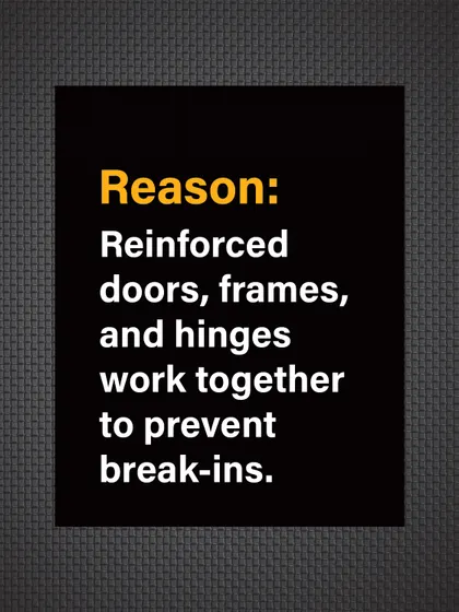 Reason: A holistic system of reinforced doors, frames, and hinges must work together to effectively prevent break-ins.