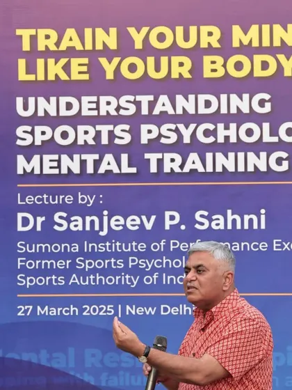 A close-up of Dr. Sahni explaining a key concept in sports psychology. His lectures cover practical techniques for managing performance anxiety and maintaining focus under pressure.