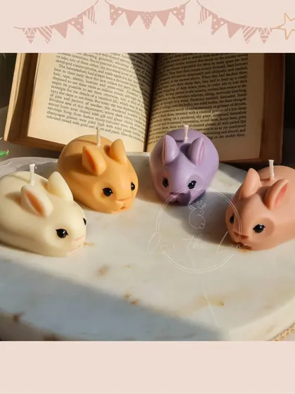 A group of my little bunny candles, perfect for Easter baskets or decorating.