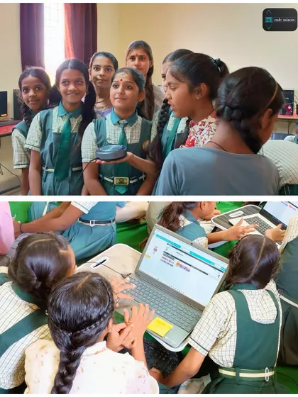The students of Spandan Academy are seen here, fully engaged and collaborating during our Scratch coding session. It was wonderful to see them light up with ideas and work together on their projects.