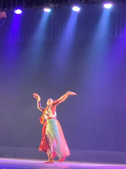 The expansive stage at Narada Gana Sabha, where lighting plays a key role in creating the world of the performance. This shot shows how I use the full space to create a grand visual experience.