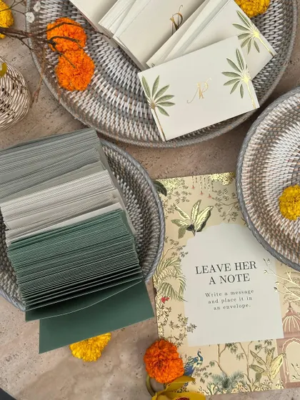 A thoughtful detail: a station for guests to leave notes for the bride, adding a personal and interactive element to the celebration.
