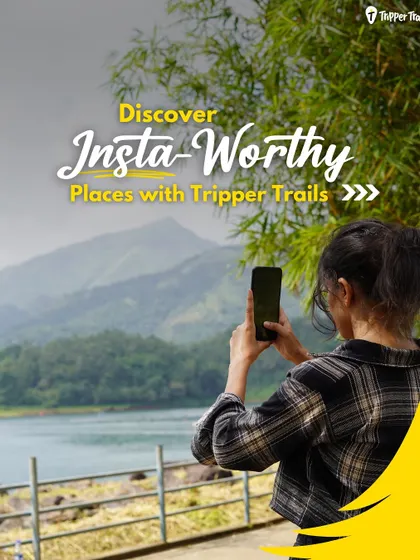 Discover Insta-worthy places with Tripper Trails. A traveler captures a stunning lake view, kicking off a carousel of picture-perfect destinations.